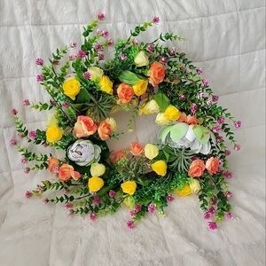 Rose  flowers wreath Summer multicolor happy arrangement door wall hanger